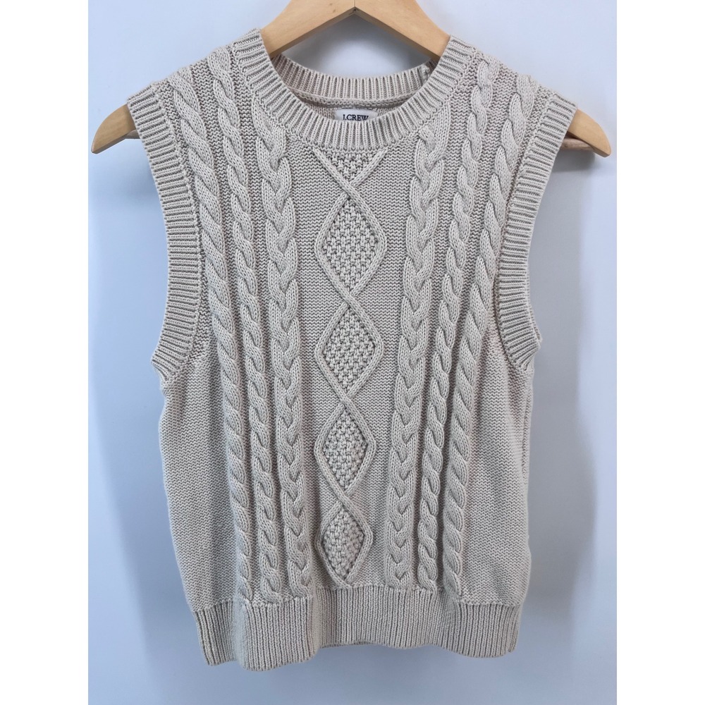 J.Crew Womens Cable Knit Sweater Vest Cream Beige Cotton Sleeveless XS Academia